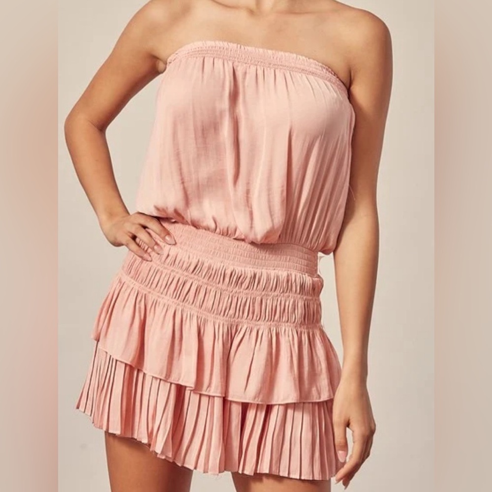 Pink strapless mini dress